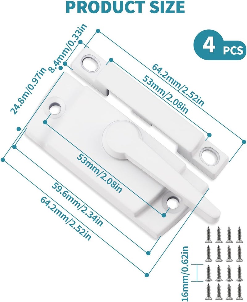 Aecsze Window Sash Locks, 4 PCS Window Latches Replacement, Window Locks for up and Down Windows, Replacement Window Locks for Vertical and Horizontal Sliding Windows - Image 2